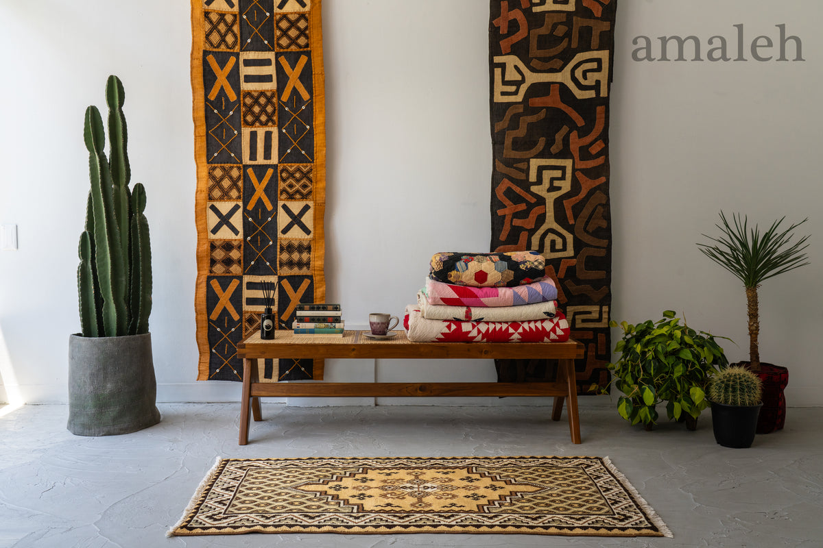 51cmx103cmモロッコ 手織り絨毯ヴィンテージ ラグ モロッコ産 1980年代 手織り絨毯】モロッカンラグ-ヴィンテージラグ