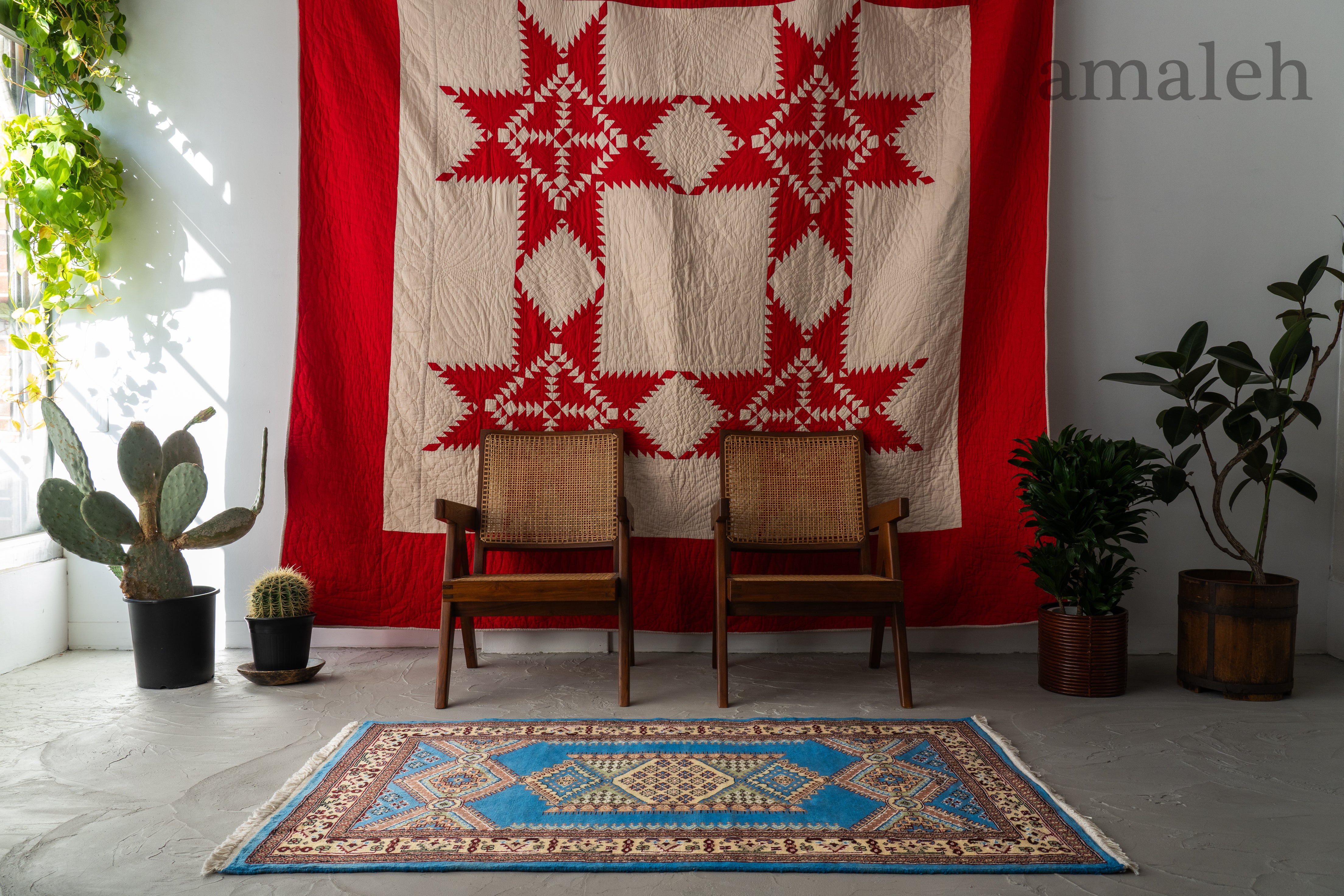 パキスタン産 2000年代 パキスタンラグ】手織り絨毯-アンティークラグ