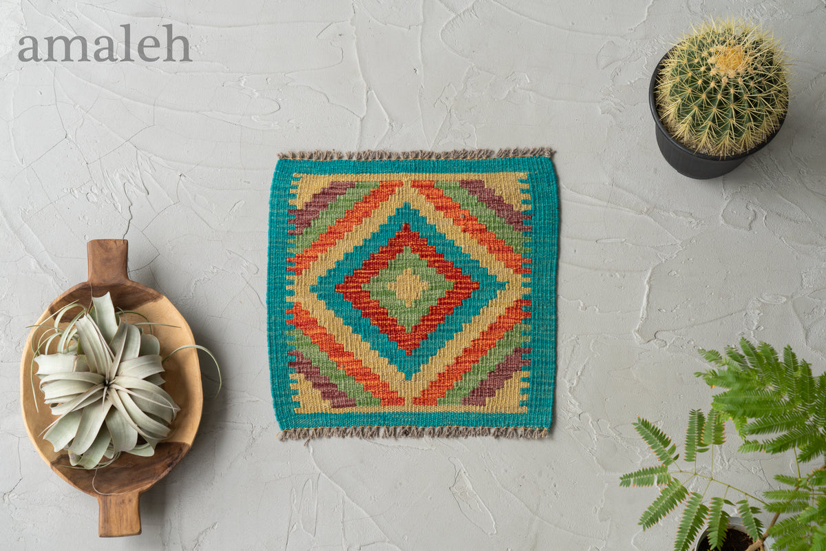 アフガニスタン産 2000年代 ヴィンテージキリム】ミニラグ-ミニキリム