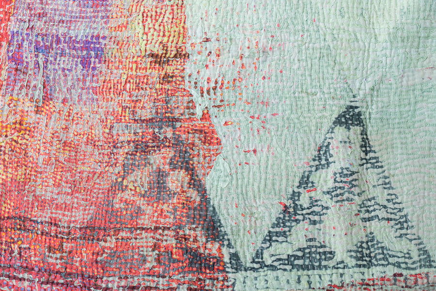 インド産　ヴィンテージ　カンタキルト　パッチワーク　手織り刺繍　手刺繍　ラリーキルト　ソファカバー　ヴィンテージ雑貨　民芸品　キルト専門店　amaleh