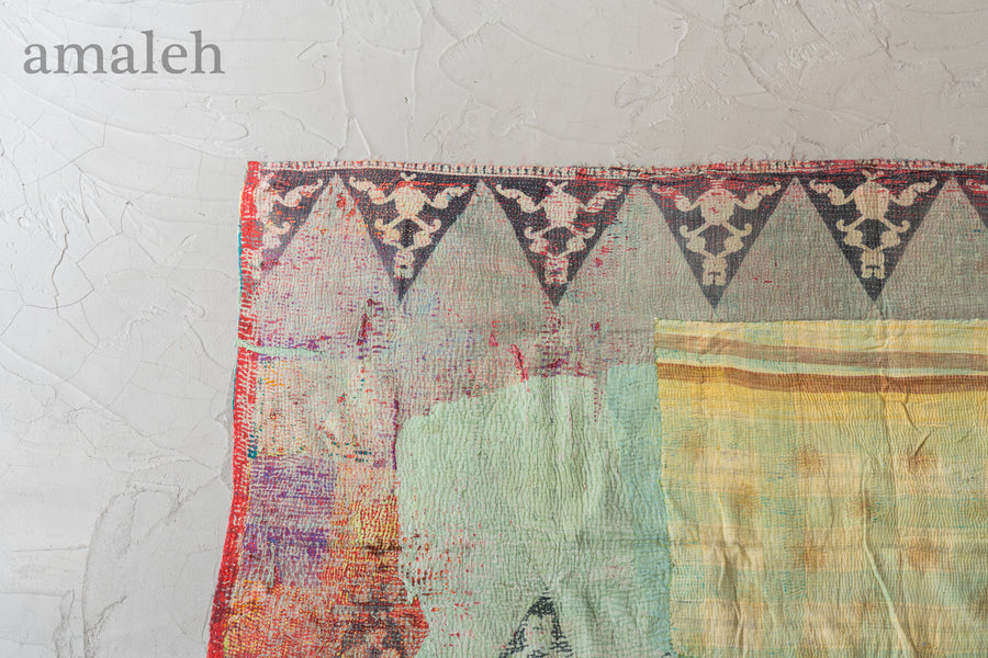 【最終値下げ】ラリーキルト　インド刺繍　カンタキルト　ヴィンテージ　パッチワーク インド カンタ刺繍 パッチワーク/ラリーキルト 古布