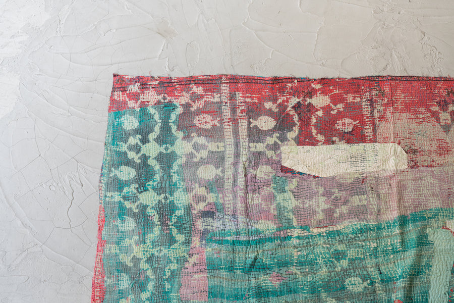 インド産　ヴィンテージ　カンタキルト　パッチワーク　手織り刺繍　手刺繍　ラリーキルト　ソファカバー　ヴィンテージ雑貨　民芸品　キルト専門店　amaleh