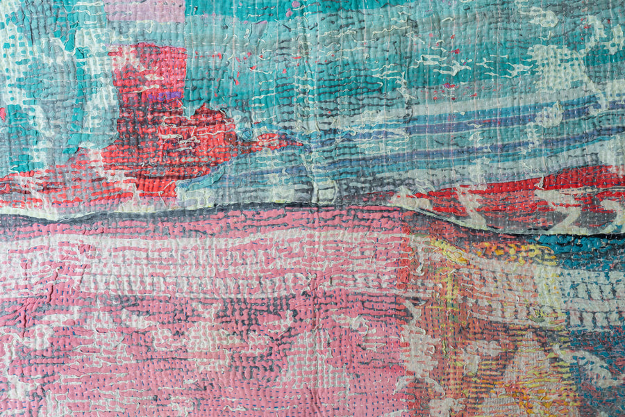 インド産　ヴィンテージ　カンタキルト　パッチワーク　手織り刺繍　手刺繍　ラリーキルト　ソファカバー　ヴィンテージ雑貨　民芸品　キルト専門店　amaleh