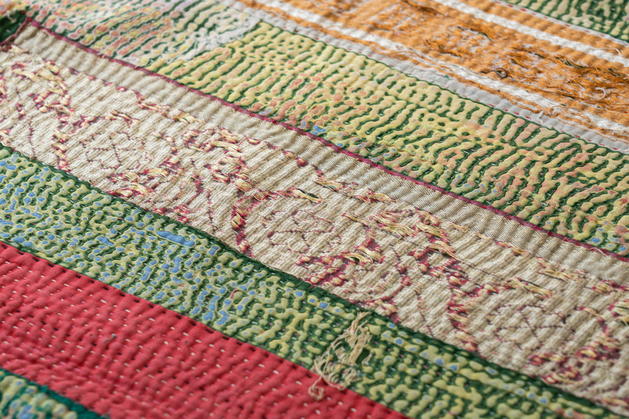 インド産　ヴィンテージ　カンタキルト　パッチワーク　手織り刺繍　手刺繍　ラリーキルト　ソファカバー　ヴィンテージ雑貨　民芸品　キルト専門店　amaleh