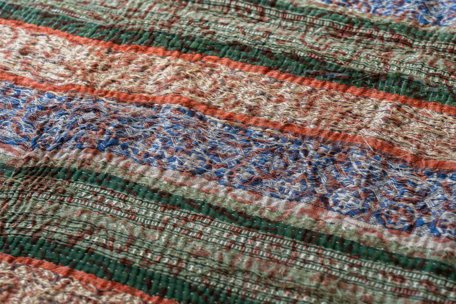 インド産　ヴィンテージ　カンタキルト　パッチワーク　手織り刺繍　手刺繍　ラリーキルト　ソファカバー　ヴィンテージ雑貨　民芸品　キルト専門店　amaleh