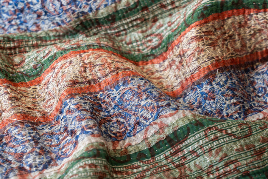 インド産　ヴィンテージ　カンタキルト　パッチワーク　手織り刺繍　手刺繍　ラリーキルト　ソファカバー　ヴィンテージ雑貨　民芸品　キルト専門店　amaleh