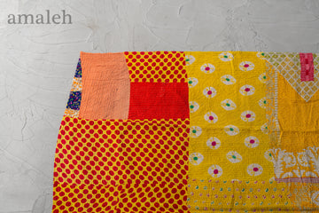 インド産　ヴィンテージ　カンタキルト　パッチワーク　手織り刺繍　手刺繍　ラリーキルト　ソファカバー　ヴィンテージ雑貨　民芸品　キルト専門店　amaleh