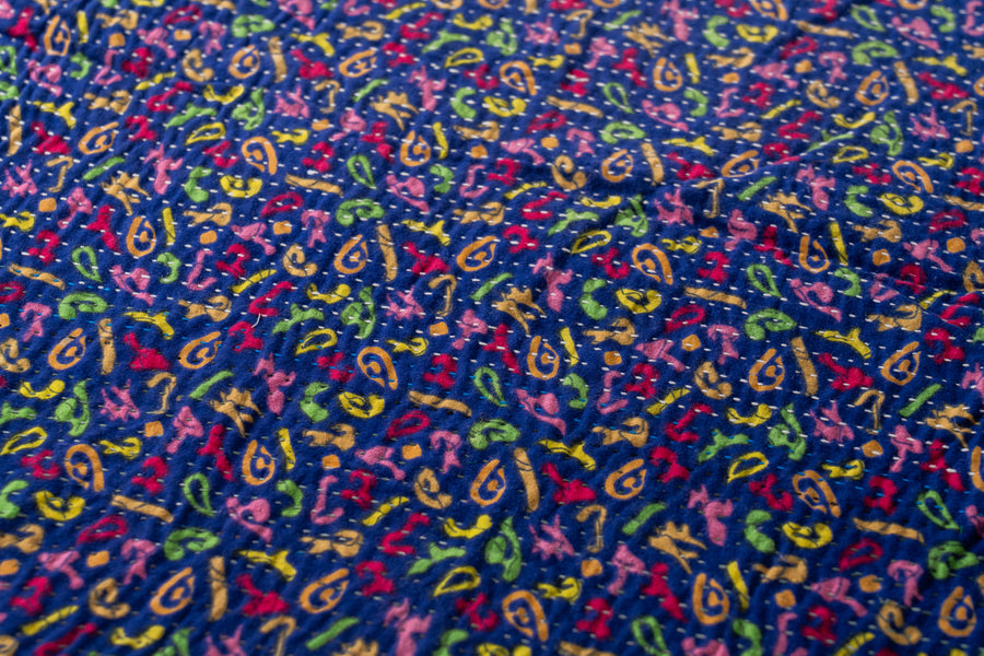 インド産　ヴィンテージ　カンタキルト　パッチワーク　手織り刺繍　手刺繍　ラリーキルト　ソファカバー　ヴィンテージ雑貨　民芸品　キルト専門店　amaleh