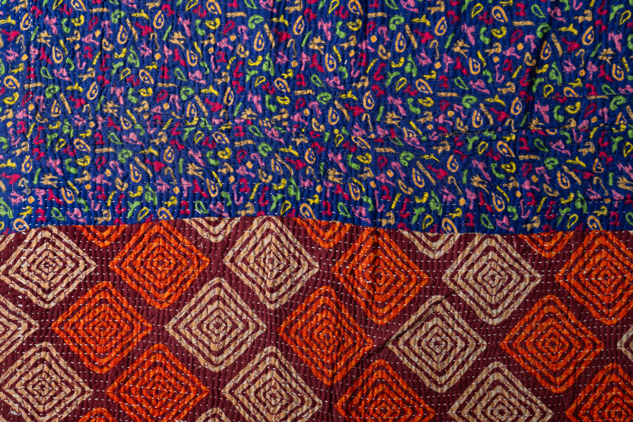 インド産　ヴィンテージ　カンタキルト　パッチワーク　手織り刺繍　手刺繍　ラリーキルト　ソファカバー　ヴィンテージ雑貨　民芸品　キルト専門店　amaleh