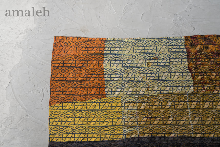 インド産　ヴィンテージ　カンタキルト　パッチワーク　手織り刺繍　手刺繍　ラリーキルト　ソファカバー　ヴィンテージ雑貨　民芸品　キルト専門店　amaleh