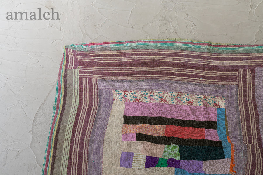 インド産　ヴィンテージ　カンタキルト　パッチワーク　手織り刺繍　手刺繍　ラリーキルト　ソファカバー　ヴィンテージ雑貨　民芸品　キルト専門店　amaleh