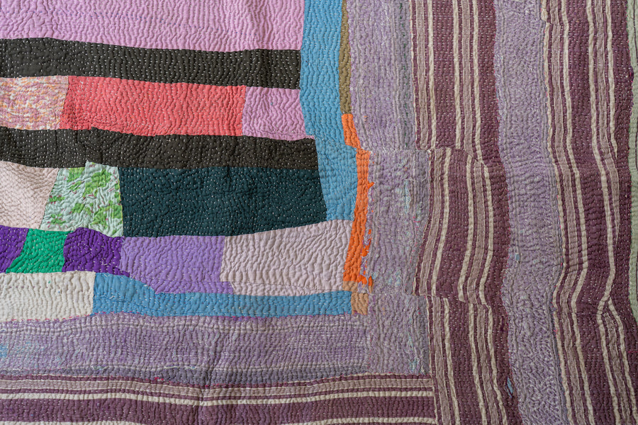 インド産　ヴィンテージ　カンタキルト　パッチワーク　手織り刺繍　手刺繍　ラリーキルト　ソファカバー　ヴィンテージ雑貨　民芸品　キルト専門店　amaleh