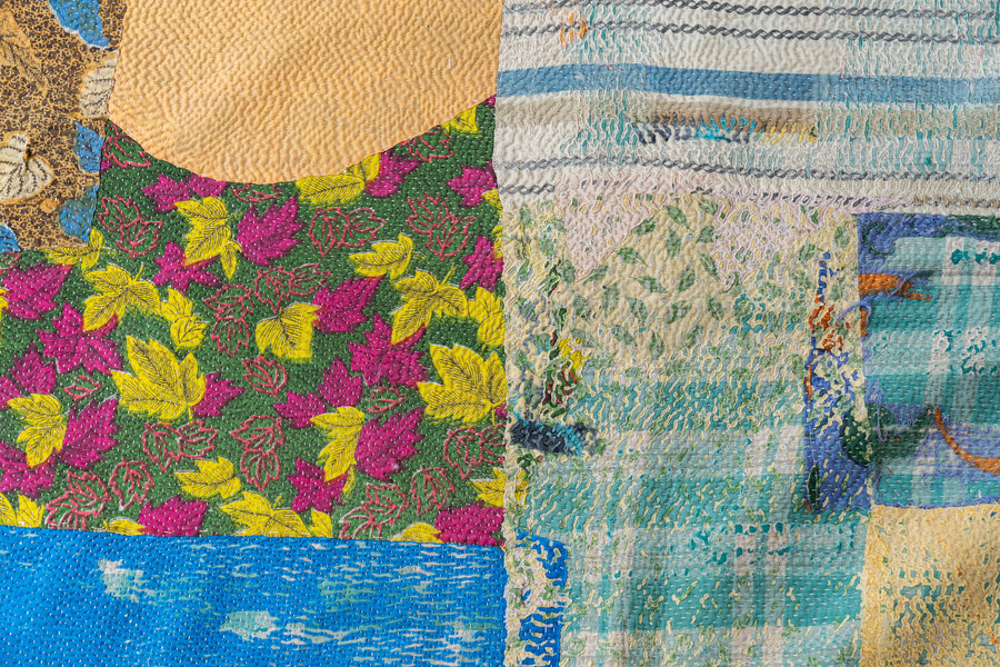 インド産　ヴィンテージ　カンタキルト　パッチワーク　手織り刺繍　手刺繍　ラリーキルト　ソファカバー　ヴィンテージ雑貨　民芸品　キルト専門店　amaleh