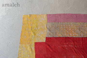 インド製ヴィンテージカンタ ラリーキルト イエロー ラベンダー ピンク 40×40 インドヴィンテージカンタキルト ラリーキルト クッション