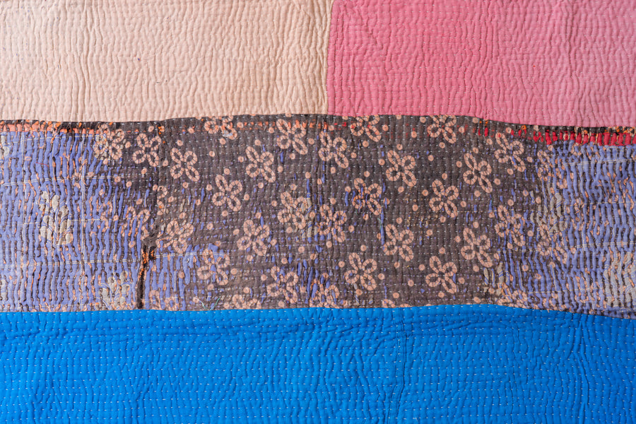 インド産　ヴィンテージ　カンタキルト　パッチワーク　手織り刺繍　手刺繍　ラリーキルト　ソファカバー　ヴィンテージ雑貨　民芸品　キルト専門店　amaleh