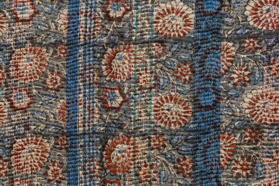 インド産　ヴィンテージ　カンタキルト　パッチワーク　手織り刺繍　手刺繍　ラリーキルト　ソファカバー　ヴィンテージ雑貨　民芸品　キルト専門店　amaleh