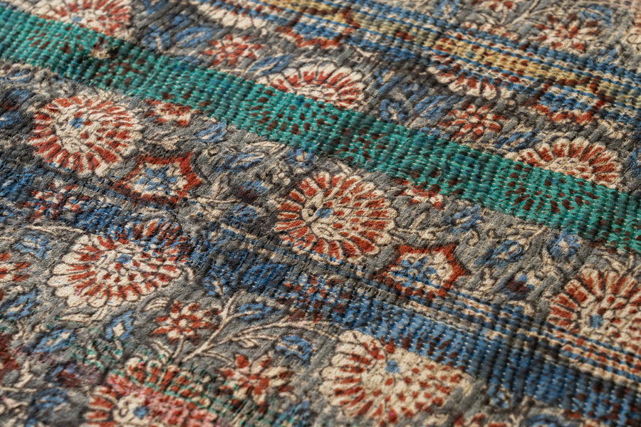 インド産　ヴィンテージ　カンタキルト　パッチワーク　手織り刺繍　手刺繍　ラリーキルト　ソファカバー　ヴィンテージ雑貨　民芸品　キルト専門店　amaleh