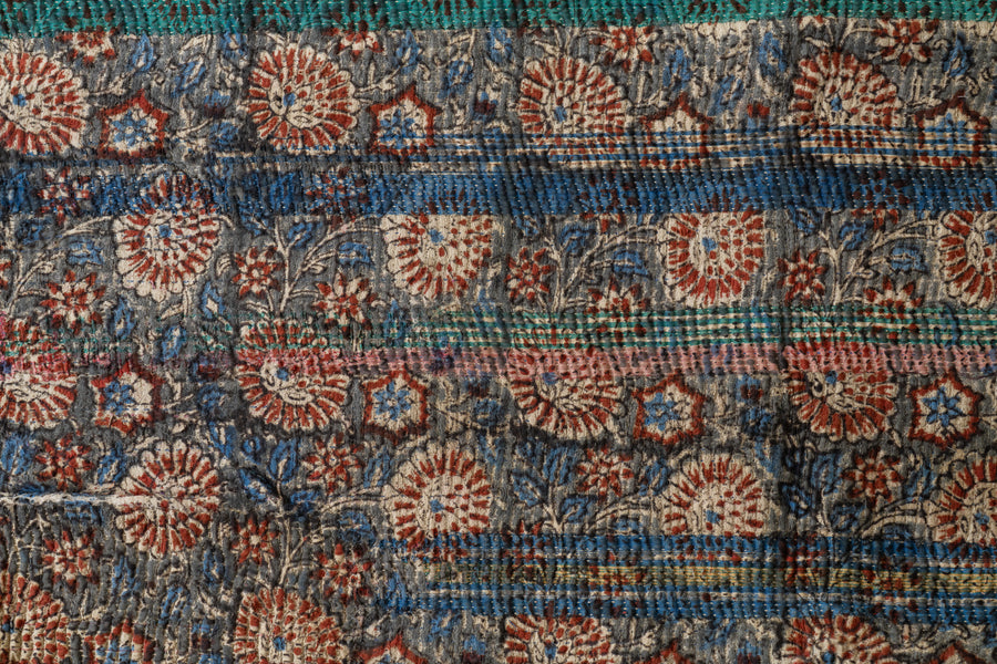 インド産　ヴィンテージ　カンタキルト　パッチワーク　手織り刺繍　手刺繍　ラリーキルト　ソファカバー　ヴィンテージ雑貨　民芸品　キルト専門店　amaleh