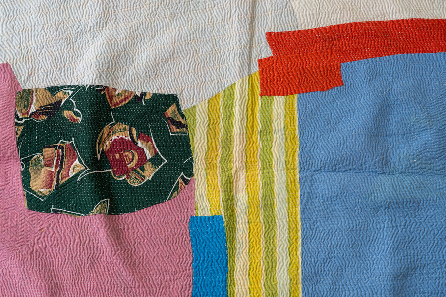 インド産　ヴィンテージ　カンタキルト　パッチワーク　手織り刺繍　手刺繍　ラリーキルト　ソファカバー　ヴィンテージ雑貨　民芸品　キルト専門店　amaleh