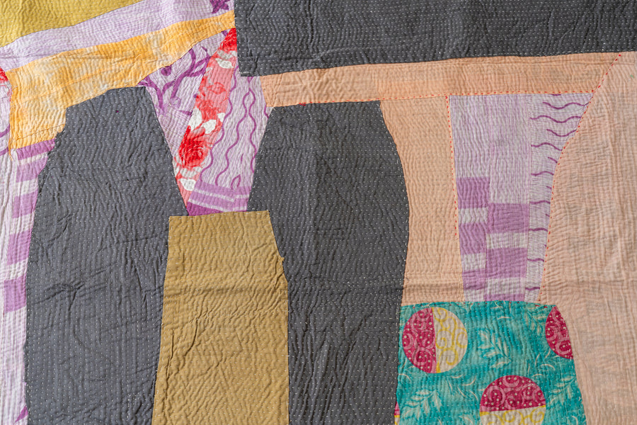 インド産　ヴィンテージ　カンタキルト　パッチワーク　手織り刺繍　手刺繍　ラリーキルト　ソファカバー　ヴィンテージ雑貨　民芸品　キルト専門店　amaleh