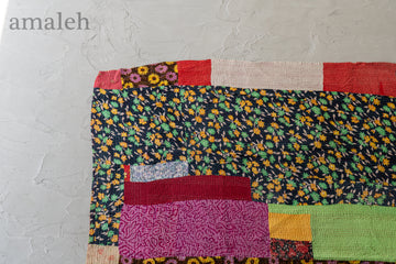 インド産　ヴィンテージ　カンタキルト　パッチワーク　手織り刺繍　手刺繍　ラリーキルト　ソファカバー　ヴィンテージ雑貨　民芸品　キルト専門店　amaleh