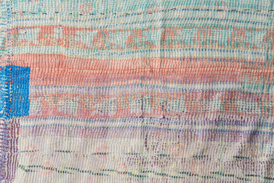 インド産　ヴィンテージ　カンタキルト　パッチワーク　手織り刺繍　手刺繍　ラリーキルト　ソファカバー　ヴィンテージ雑貨　民芸品　キルト専門店　amaleh