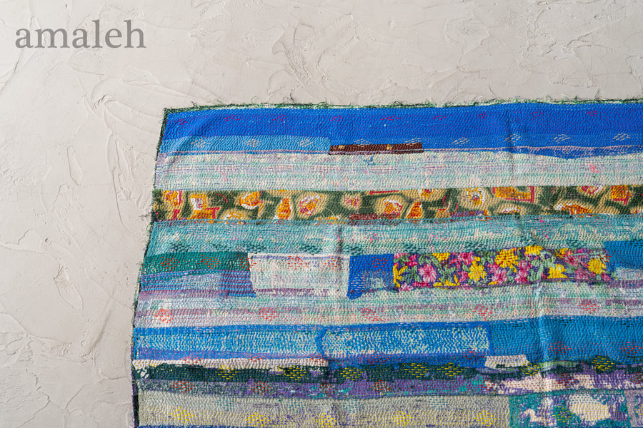 インド産　ヴィンテージ　カンタキルト　パッチワーク　手織り刺繍　手刺繍　ラリーキルト　ソファカバー　ヴィンテージ雑貨　民芸品　キルト専門店　amaleh