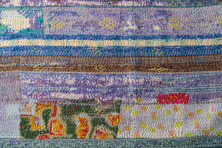 インド産　ヴィンテージ　カンタキルト　パッチワーク　手織り刺繍　手刺繍　ラリーキルト　ソファカバー　ヴィンテージ雑貨　民芸品　キルト専門店　amaleh