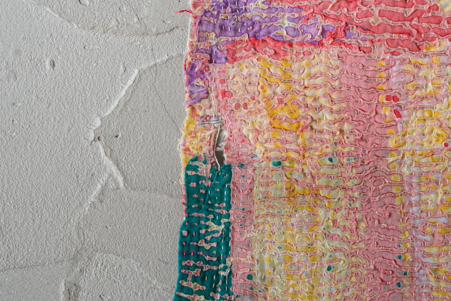 インド産　ヴィンテージ　カンタキルト　パッチワーク　手織り刺繍　手刺繍　ラリーキルト　ソファカバー　ヴィンテージ雑貨　民芸品　キルト専門店　amaleh