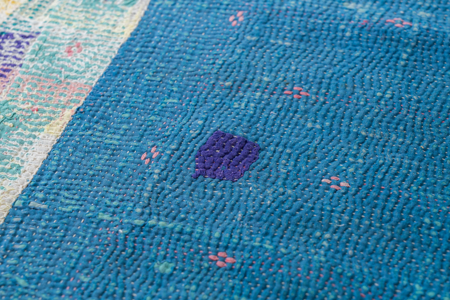 インド産　ヴィンテージ　カンタキルト　パッチワーク　手織り刺繍　手刺繍　ラリーキルト　ソファカバー　ヴィンテージ雑貨　民芸品　キルト専門店　amaleh