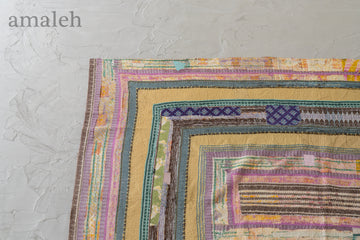 インド産　ヴィンテージ　カンタキルト　パッチワーク　手織り刺繍　手刺繍　ラリーキルト　ソファカバー　ヴィンテージ雑貨　民芸品　キルト専門店　amaleh