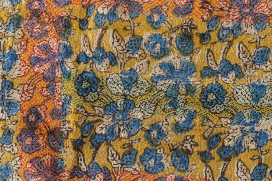 インド産　ヴィンテージ　カンタキルト　パッチワーク　手織り刺繍　手刺繍　ラリーキルト　ソファカバー　ヴィンテージ雑貨　民芸品　キルト専門店　amaleh