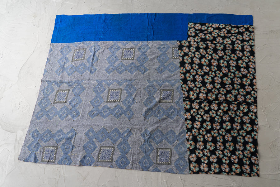 インド産　ヴィンテージ　カンタキルト　パッチワーク　手織り刺繍　手刺繍　ラリーキルト　ソファカバー　ヴィンテージ雑貨　民芸品　キルト専門店　amaleh