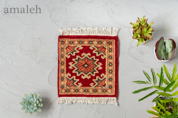 パキスタン産　ミニラグ　ヴィンテージラグ　手織りラグ　手織り絨毯　ギュル文様