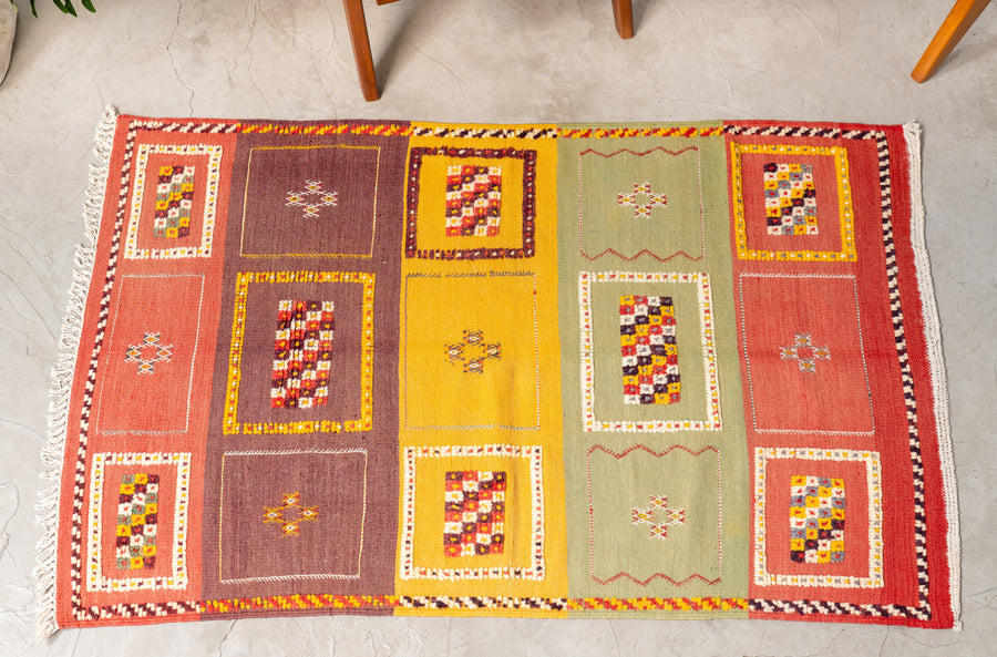 1990年代　モロッコ産　ヴィンテージラグ　ヴィンテージキリム　モロッカンラグ　モロッコ絨毯　手織りラグ