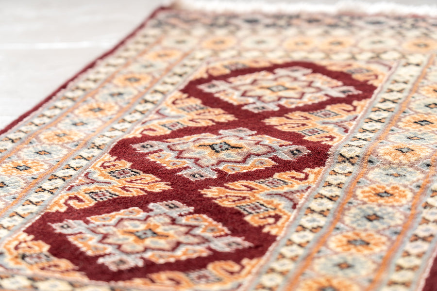 1990年代　パキスタン産　パキスタンラグ　ヴィンテージラグ　手織り絨毯　メダリオン