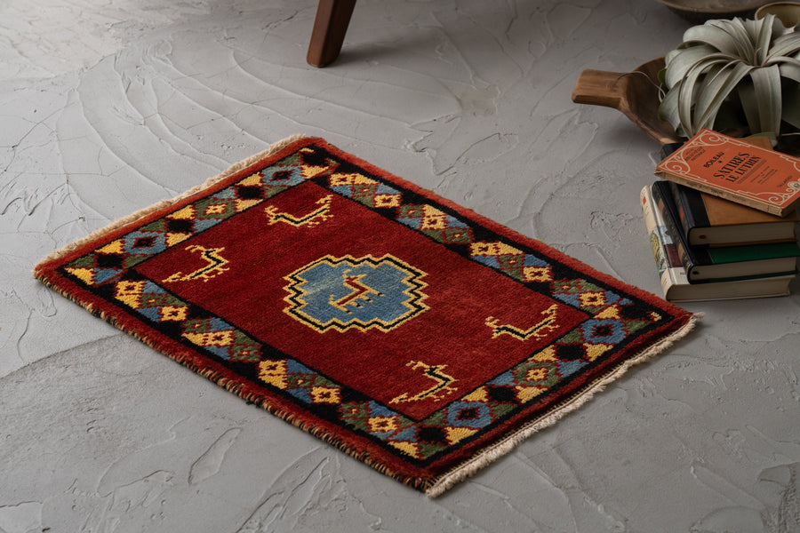 ヴィンテージラグ　インド　手織り絨毯　ハンドメイド　ギャッベ インド産 1990年代 ギャッベ】手織り絨毯-ヴィンテージラグ専門店