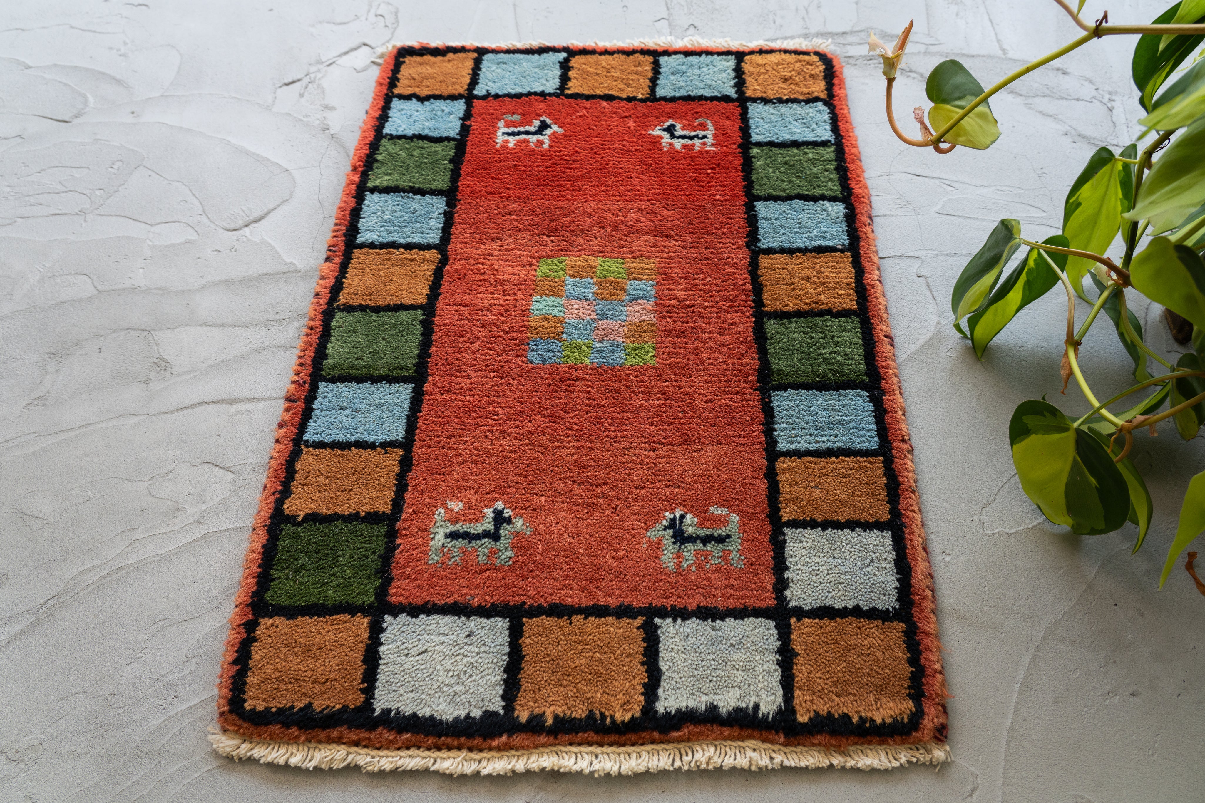 ヴィンテージラグ　インド　手織り絨毯　ハンドメイド　ギャッベ インド産 1990年代 ギャッベ】手織り絨毯-ヴィンテージラグ専門店