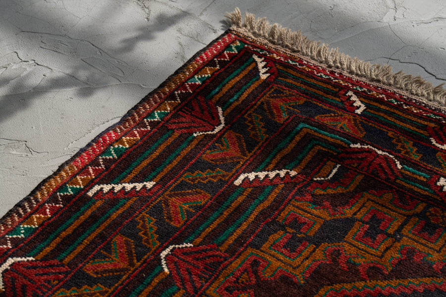 1990s アフガニスタン産 手織り トライバルラグ アフガニスタントライバルラグ マシュワニ族 手織り 絨毯 ウール100%