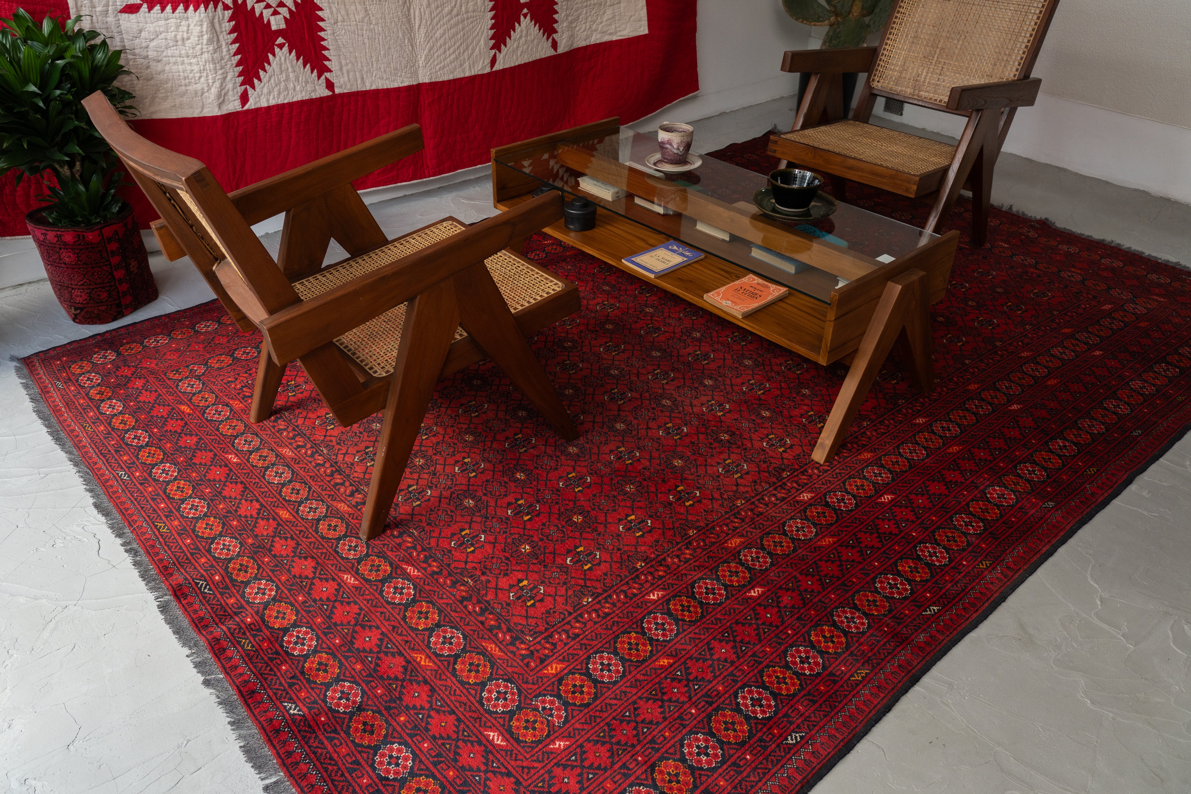 アフガニスタン産 1980年代 トルクメンラグ】トライバルラグ