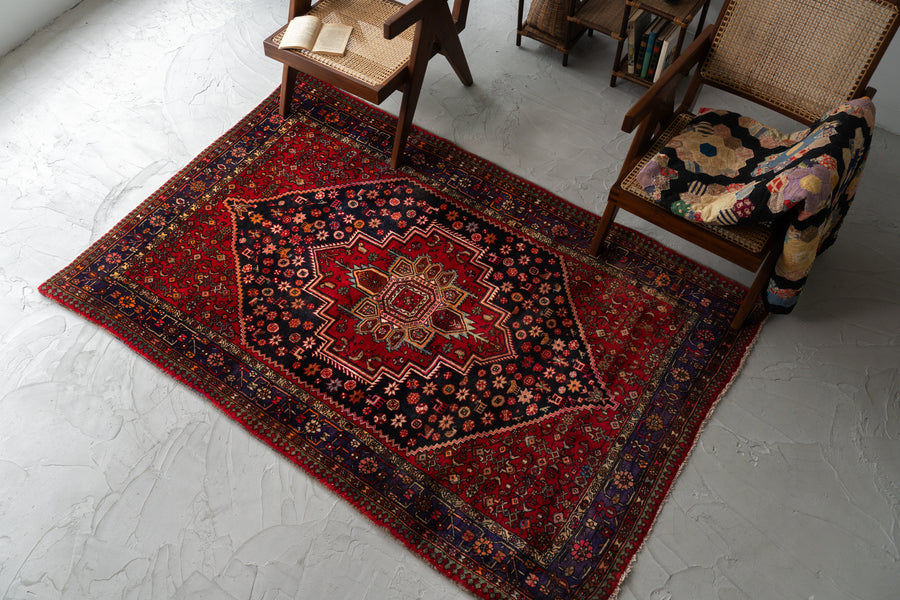 イラン産 1980年代 トライバルラグ】ペルシャ絨毯-ヴィンテージ