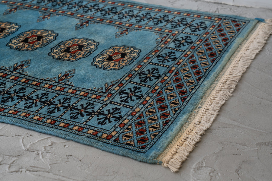 パキスタン産　1980年代　パキスタンラグ　ヴィンテージラグ　ブルー　青　玄関マット　玄関　キッチンマット　ベッドサイド　家具　手織り　絨毯　カーペット　ヴィンテージラグ専門店　amaleh　通販