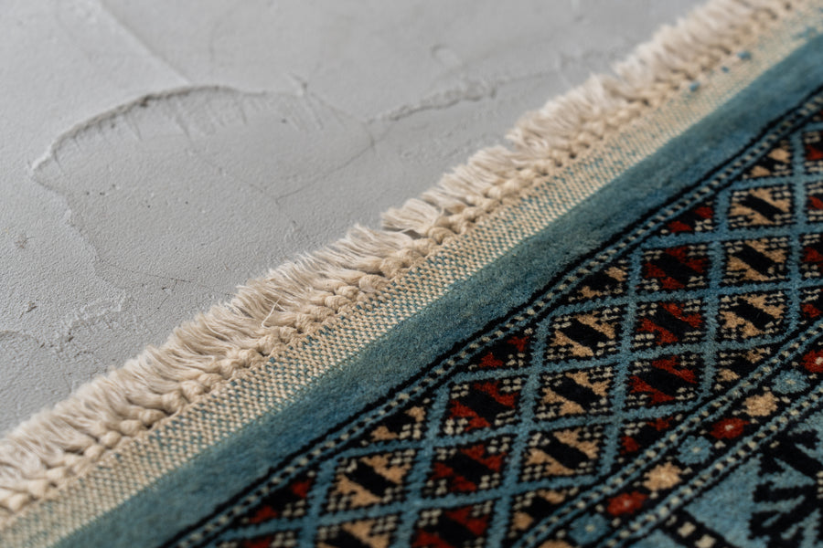 パキスタン産　1980年代　パキスタンラグ　ヴィンテージラグ　ブルー　青　玄関マット　玄関　キッチンマット　ベッドサイド　家具　手織り　絨毯　カーペット　ヴィンテージラグ専門店　amaleh　通販