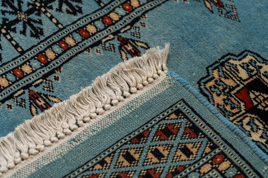 パキスタン産　1980年代　パキスタンラグ　ヴィンテージラグ　ブルー　青　玄関マット　玄関　キッチンマット　ベッドサイド　家具　手織り　絨毯　カーペット　ヴィンテージラグ専門店　amaleh　通販