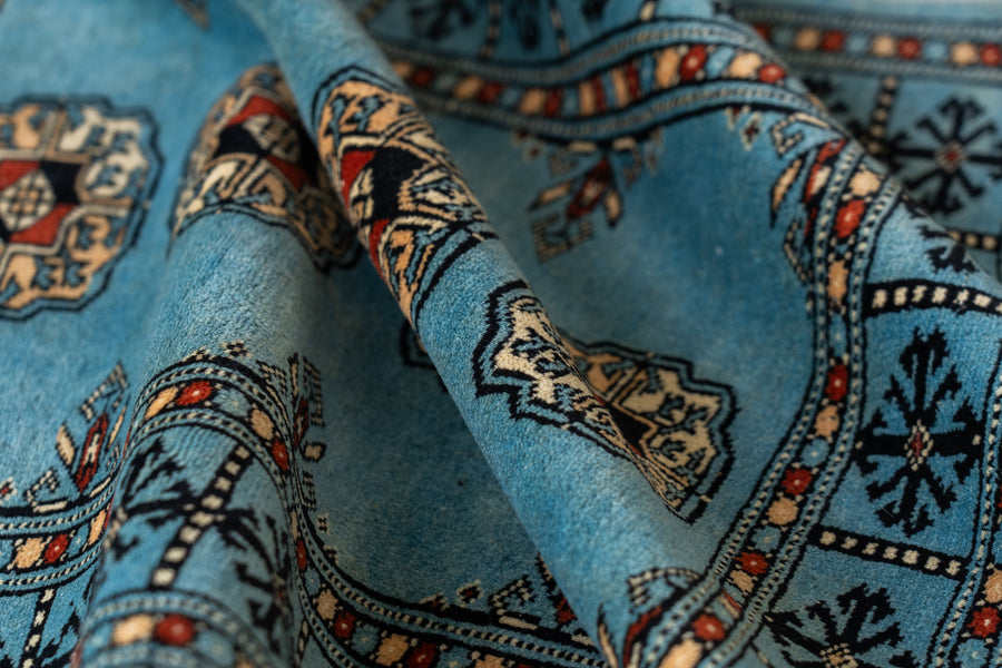 パキスタン産　1980年代　パキスタンラグ　ヴィンテージラグ　ブルー　青　玄関マット　玄関　キッチンマット　ベッドサイド　家具　手織り　絨毯　カーペット　ヴィンテージラグ専門店　amaleh　通販