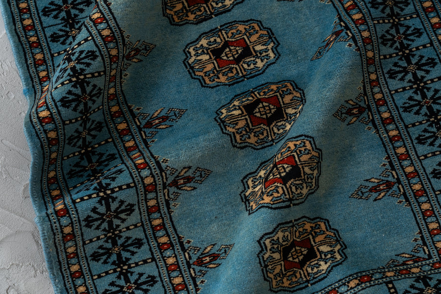 パキスタン産　1980年代　パキスタンラグ　ヴィンテージラグ　ブルー　青　玄関マット　玄関　キッチンマット　ベッドサイド　家具　手織り　絨毯　カーペット　ヴィンテージラグ専門店　amaleh　通販