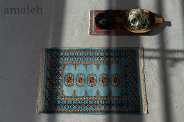 パキスタン産　1980年代　パキスタンラグ　ヴィンテージラグ　ブルー　青　玄関マット　玄関　キッチンマット　ベッドサイド　家具　手織り　絨毯　カーペット　ヴィンテージラグ専門店　amaleh　通販