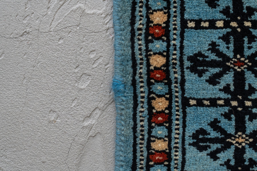 パキスタン産　1980年代　パキスタンラグ　ヴィンテージラグ　ブルー　青　玄関マット　玄関　キッチンマット　ベッドサイド　家具　手織り　絨毯　カーペット　ヴィンテージラグ専門店　amaleh　通販