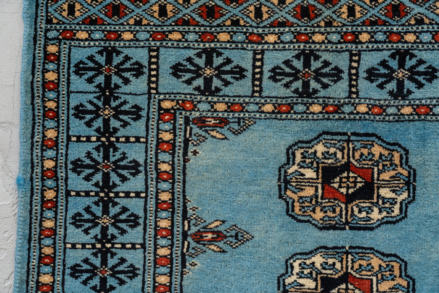 パキスタン産　1980年代　パキスタンラグ　ヴィンテージラグ　ブルー　青　玄関マット　玄関　キッチンマット　ベッドサイド　家具　手織り　絨毯　カーペット　ヴィンテージラグ専門店　amaleh　通販