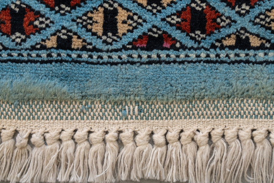 パキスタン産　1980年代　パキスタンラグ　ヴィンテージラグ　ブルー　青　玄関マット　玄関　キッチンマット　ベッドサイド　家具　手織り　絨毯　カーペット　ヴィンテージラグ専門店　amaleh　通販